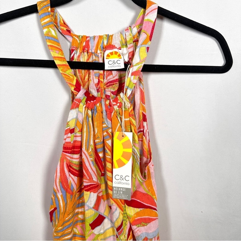 C&C California Linen Blend Tropical Halter Trapeze Sundress NWT Small - Picture 7 of 13